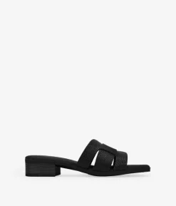 Bosanova Sandales Plates | Chaussures En Cuir | Sandales à bride arrière en cuir noir à petit talon