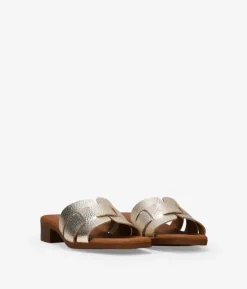Bosanova Sandales Plates | Chaussures En Cuir | Sandales à bride arrière en cuir doré à petit talon
