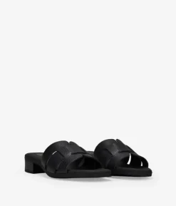Bosanova Sandales Plates | Chaussures En Cuir | Sandales à bride arrière en cuir noir à petit talon