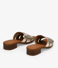 Bosanova Sandales Plates | Chaussures En Cuir | Sandales à bride arrière en cuir doré à petit talon
