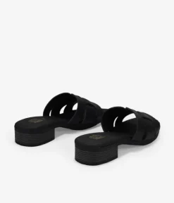 Bosanova Sandales Plates | Chaussures En Cuir | Sandales à bride arrière en cuir noir à petit talon