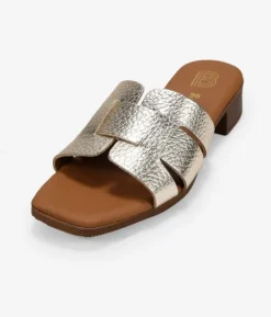 Bosanova Sandales Plates | Chaussures En Cuir | Sandales à bride arrière en cuir doré à petit talon