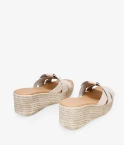 Bosanova Sandales Compensées | Chaussures En Cuir | Sandales à bride arrière en cuir beige avec semelle compensée en sparte