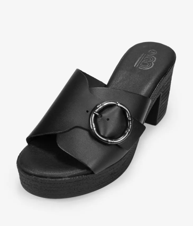 Bosanova Sandales Spartiates | Sandales À Talons | Sandales à bride arrière en cuir noir à talon effet sparte