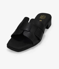 Bosanova Sandales Plates | Chaussures En Cuir | Sandales à bride arrière en cuir noir à petit talon