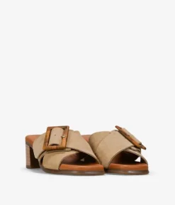 Bosanova Sandales À Talons | Chaussures En Cuir | Sandales à bride arrière Sand en cuir avec talon et boucle