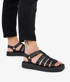 Bosanova Sandales Plateformes | Chaussures En Cuir | Sandales à plateforme en cuir noir