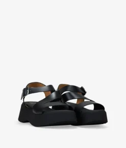 Bosanova Sandales Plateformes | Chaussures En Cuir | Sandales à plateforme en cuir noir
