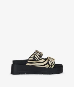 Bosanova Sandales Plateformes | Chaussures En Cuir | Sandales à plateforme en cuir avec fourrure de zèbre