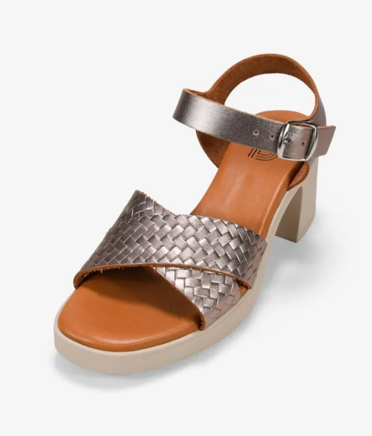 Bosanova Sandales À Talons | Chaussures En Cuir | Sandales à talon en cuir tressé métallisé