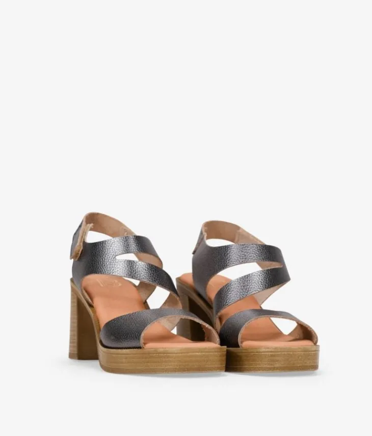 Bosanova Sandales À Talons | Chaussures En Cuir | Sandales à talon plomb en cuir avec fermeture velcro