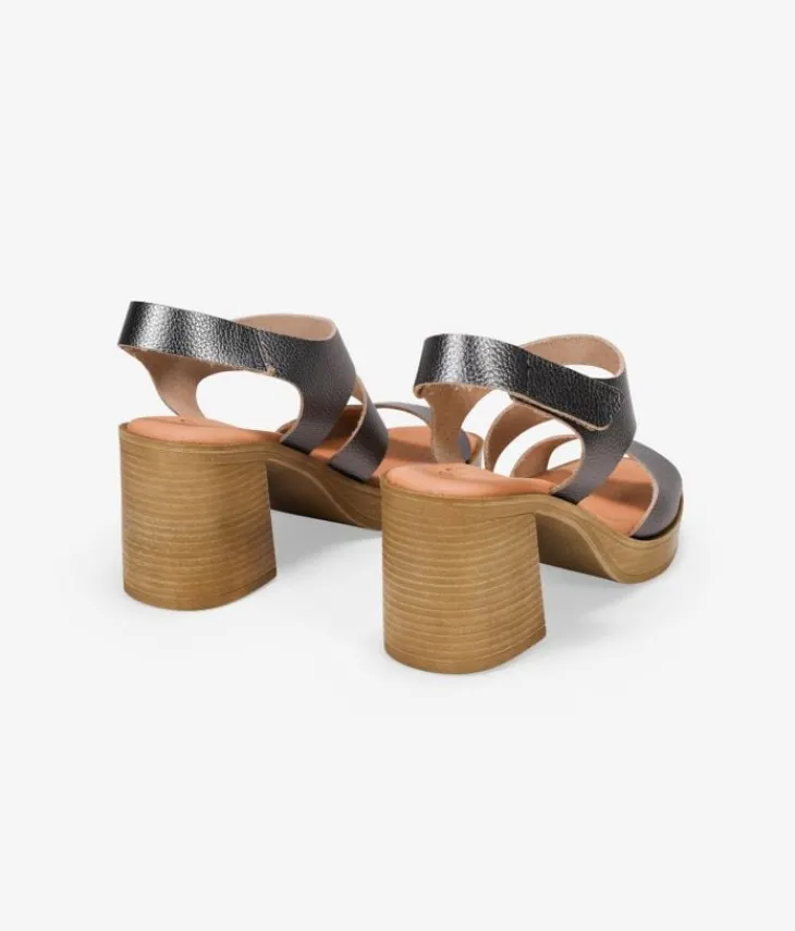 Bosanova Sandales À Talons | Chaussures En Cuir | Sandales à talon plomb en cuir avec fermeture velcro