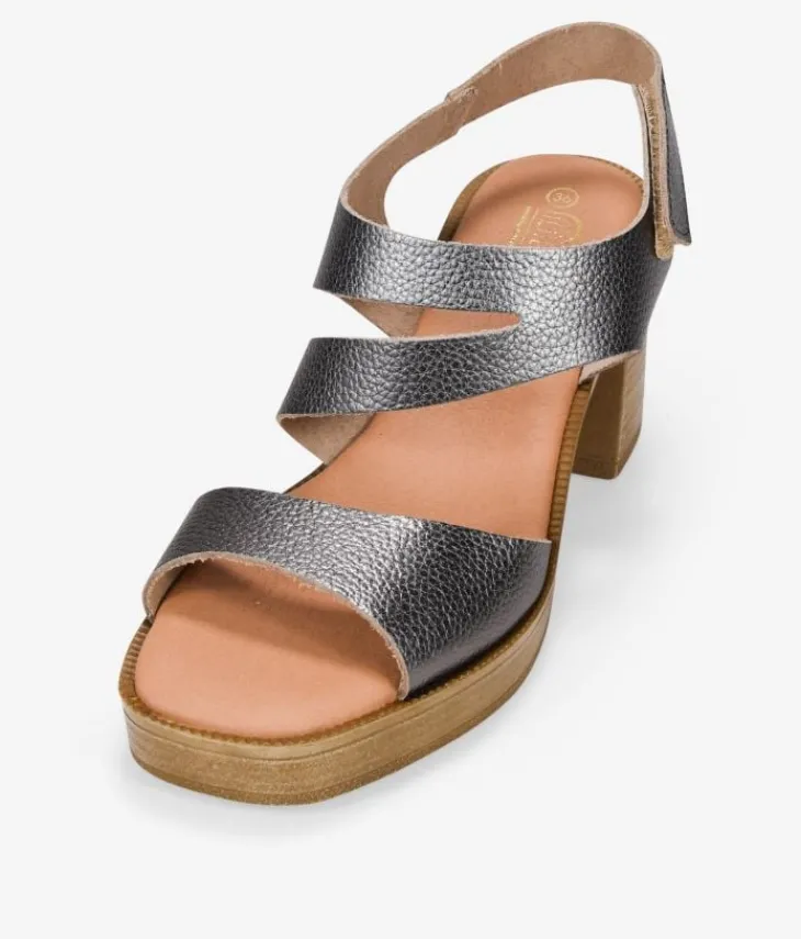 Bosanova Sandales À Talons | Chaussures En Cuir | Sandales à talon plomb en cuir avec fermeture velcro