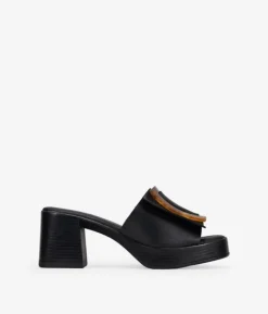 Bosanova Sandales À Talons | Sandales à talons en cuir noir avec boucle marbrée