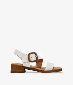 Bosanova Sandales À Talons | Chaussures En Cuir | Sandales à talons en cuir beige avec boucle en bois