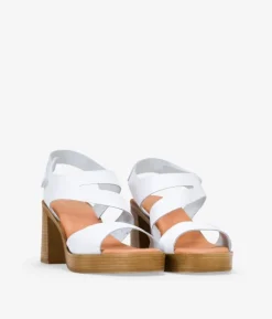 Bosanova Sandales À Talons | Chaussures En Cuir | Sandales à talons en cuir blanc avec fermeture velcro