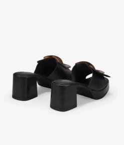 Bosanova Sandales À Talons | Sandales à talons en cuir noir avec boucle marbrée