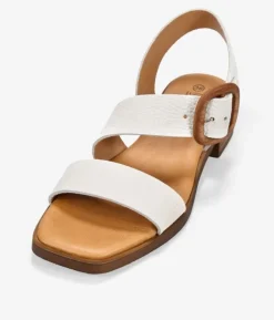 Bosanova Sandales À Talons | Chaussures En Cuir | Sandales à talons en cuir beige avec boucle en bois