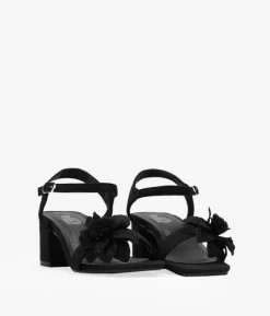Bosanova Sandales À Talons | Chaussures De Fête | Sandales à talons noires avec fleur