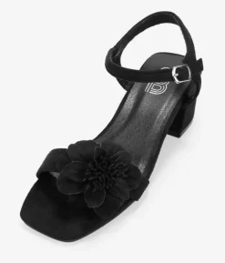 Bosanova Sandales À Talons | Chaussures De Fête | Sandales à talons noires avec fleur