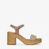 Bosanova Sandales À Talons | Sandales à talons taupe en cuir avec raphia