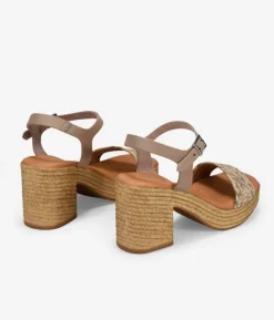 Bosanova Sandales À Talons | Sandales à talons taupe en cuir avec raphia