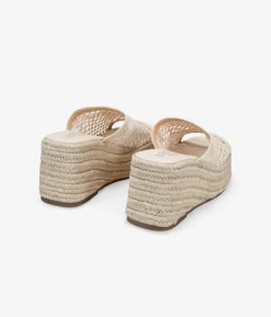 Bosanova Sandales Compensées | Sandales Spartiates | Sandales beiges en sparte avec mesh et plateforme