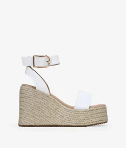 Bosanova Sandales Compensées | Sandales Spartiates | Sandales blanches à talon compensé en sparte