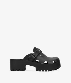 Bosanova Sabots | Plateformes | Sandales caoutchoutées noires avec plateforme et deux brides