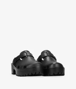 Bosanova Sabots | Plateformes | Sandales caoutchoutées noires avec plateforme et deux brides