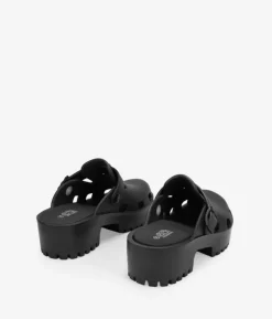 Bosanova Sabots | Plateformes | Sandales caoutchoutées noires avec plateforme et deux brides