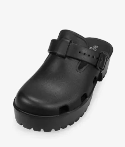 Bosanova Sabots | Plateformes | Sandales caoutchoutées noires avec plateforme et deux brides