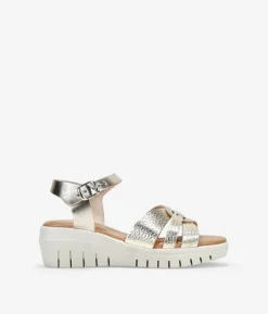 Bosanova Sandales Compensées | Chaussures En Cuir | Sandales compensées en cuir doré