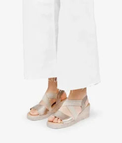 Bosanova Sandales Compensées | Chaussures En Cuir | Sandales compensées en cuir doré
