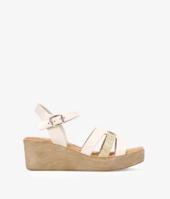 Bosanova Sandales Compensées | Chaussures En Cuir | Sandales compensées en cuir beige