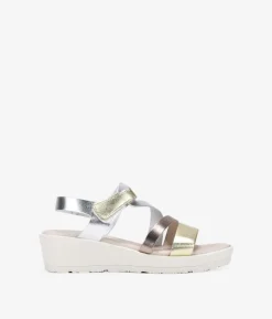 Bosanova Sandales Compensées | Chaussures En Cuir | Sandales compensées en cuir métallisé