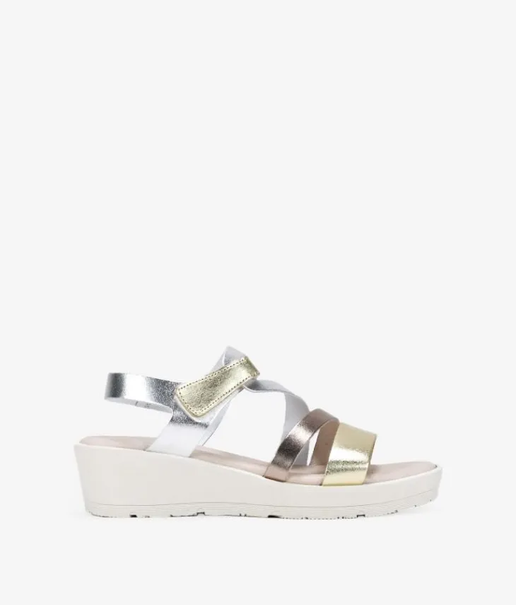 Bosanova Sandales Compensées | Chaussures En Cuir | Sandales compensées en cuir métallisé