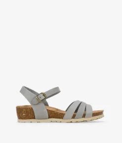Bosanova Sandales Compensées | Chaussures En Cuir | Sandales compensées en cuir gris avec boucle