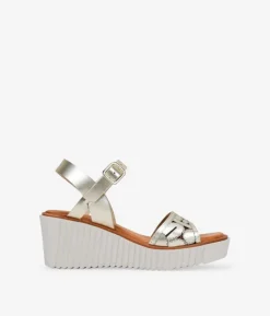 Bosanova Sandales Compensées | Chaussures En Cuir | Sandales compensées en cuir doré avec boucle