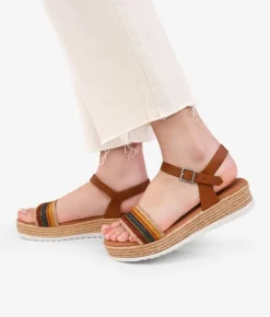 Bosanova Sandales Compensées | Chaussures En Cuir | Sandales compensées en cuir marron