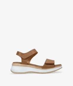 Bosanova Sandales Compensées | Chaussures En Cuir | Sandales compensées en cuir taupe à fermeture facile