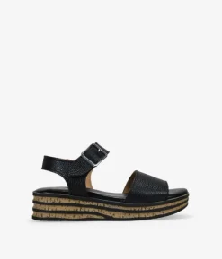 Bosanova Sandales Compensées | Chaussures En Cuir | Sandales compensées en cuir noir