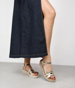 Bosanova Sandales Compensées | Chaussures En Cuir | Sandales compensées en cuir doré