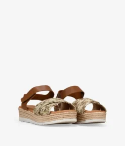 Bosanova Sandales Compensées | Chaussures En Cuir | Sandales compensées en cuir marron et raphia