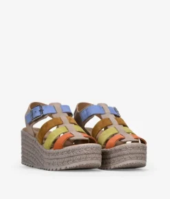 Bosanova Sandales Compensées | Chaussures En Cuir | Sandales compensées en cuir multicolore