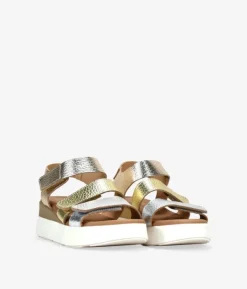 Bosanova Sandales Compensées | Chaussures En Cuir | Sandales compensées en cuir métallisé
