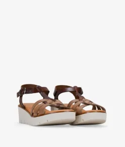Bosanova Sandales Compensées | Chaussures En Cuir | Sandales compensées en cuir marron avec fermeture à boucle