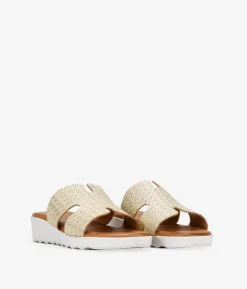 Bosanova Sandales Compensées | Chaussures En Cuir | Sandales compensées en cuir doré