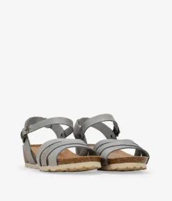 Bosanova Sandales Compensées | Chaussures En Cuir | Sandales compensées en cuir gris avec boucle