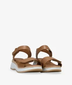 Bosanova Sandales Compensées | Chaussures En Cuir | Sandales compensées en cuir taupe à fermeture facile